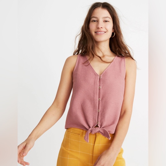 Texture & Thread Button-Front Tie Tank Top - Picture 2 of 12